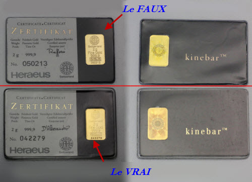 comparaison faux et vrai lingotin 2grs