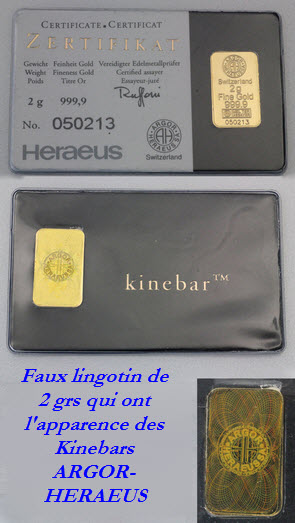 faux lingotin 2grs (copie Kinebar HERAEUS)